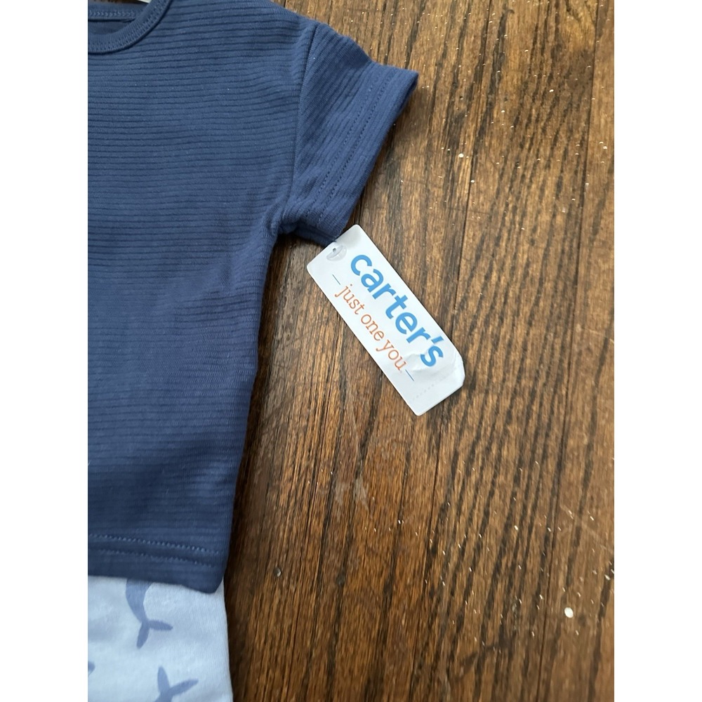 Carter's Boys Blue Whale Two-Piece Outfit Short Sleeves & Shorts Size 6 Months - Picture 2 of 6